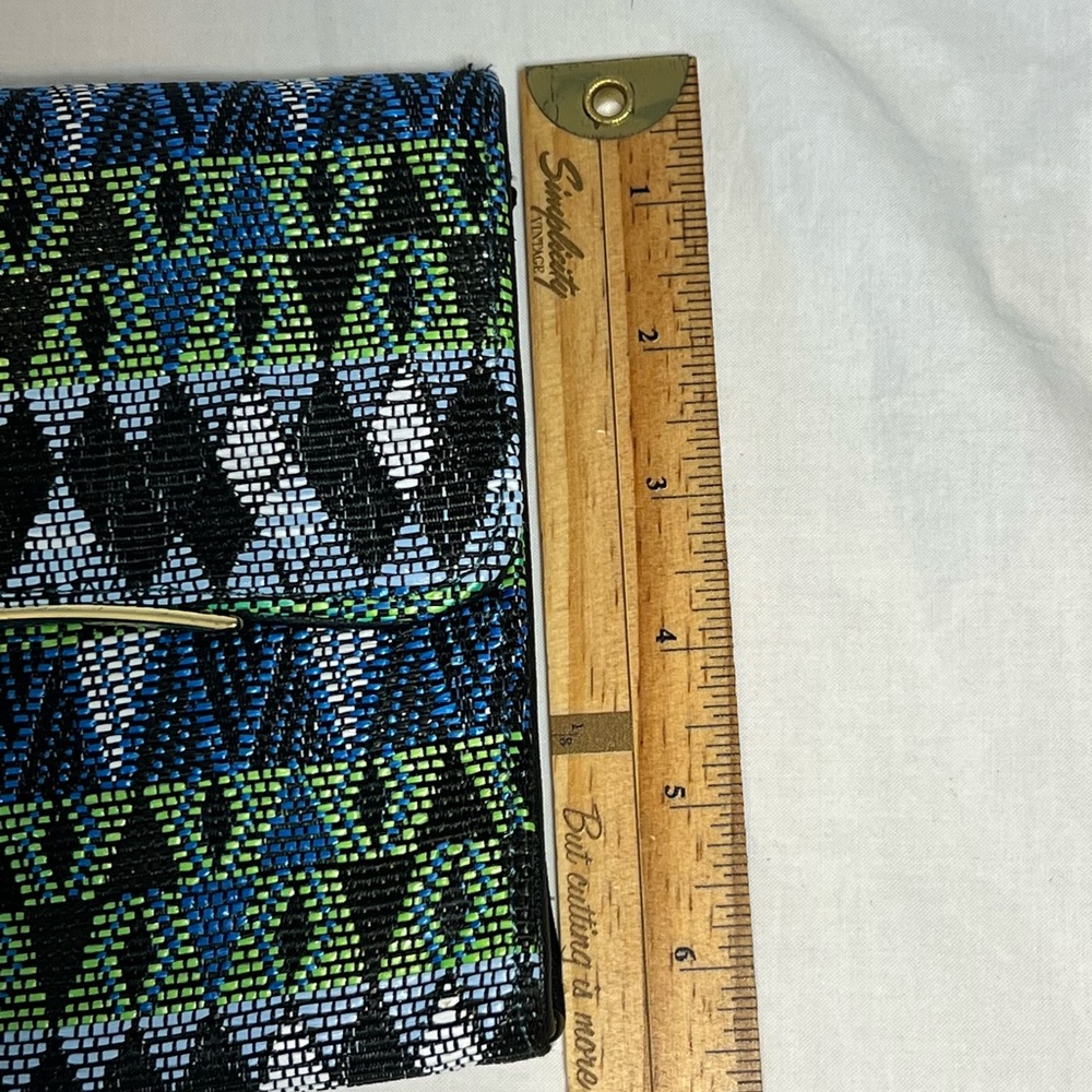 Woven‎ Clutch Bag Wristlet Blue/Green/Black Geometric Abstract Pattern - Picture 14 of 15